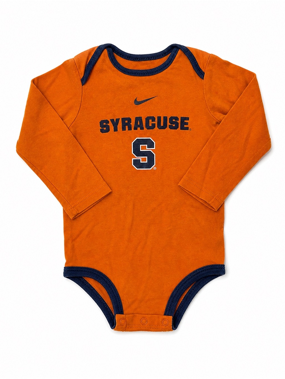 Nike Orange and Navy Syracuse Long-Sleeve Baby Bodysuit